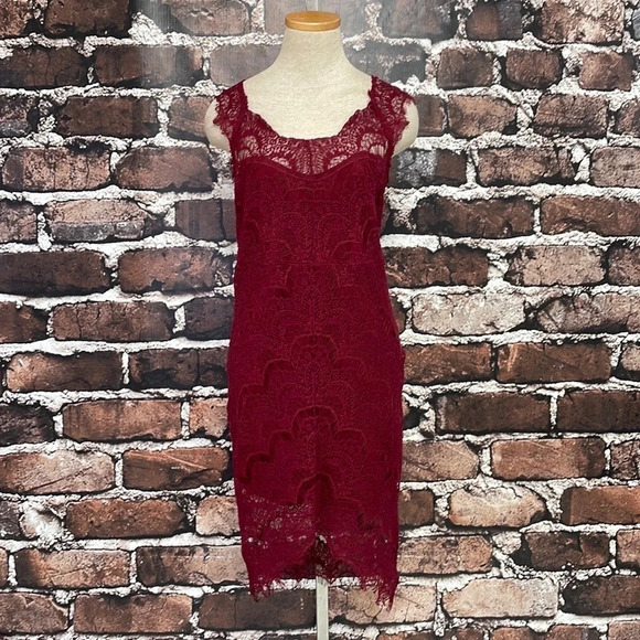 Intimately Free People Lace Midi Dress Sheath Sleeveless Maroon Red Size Medium - Picture 5 of 16